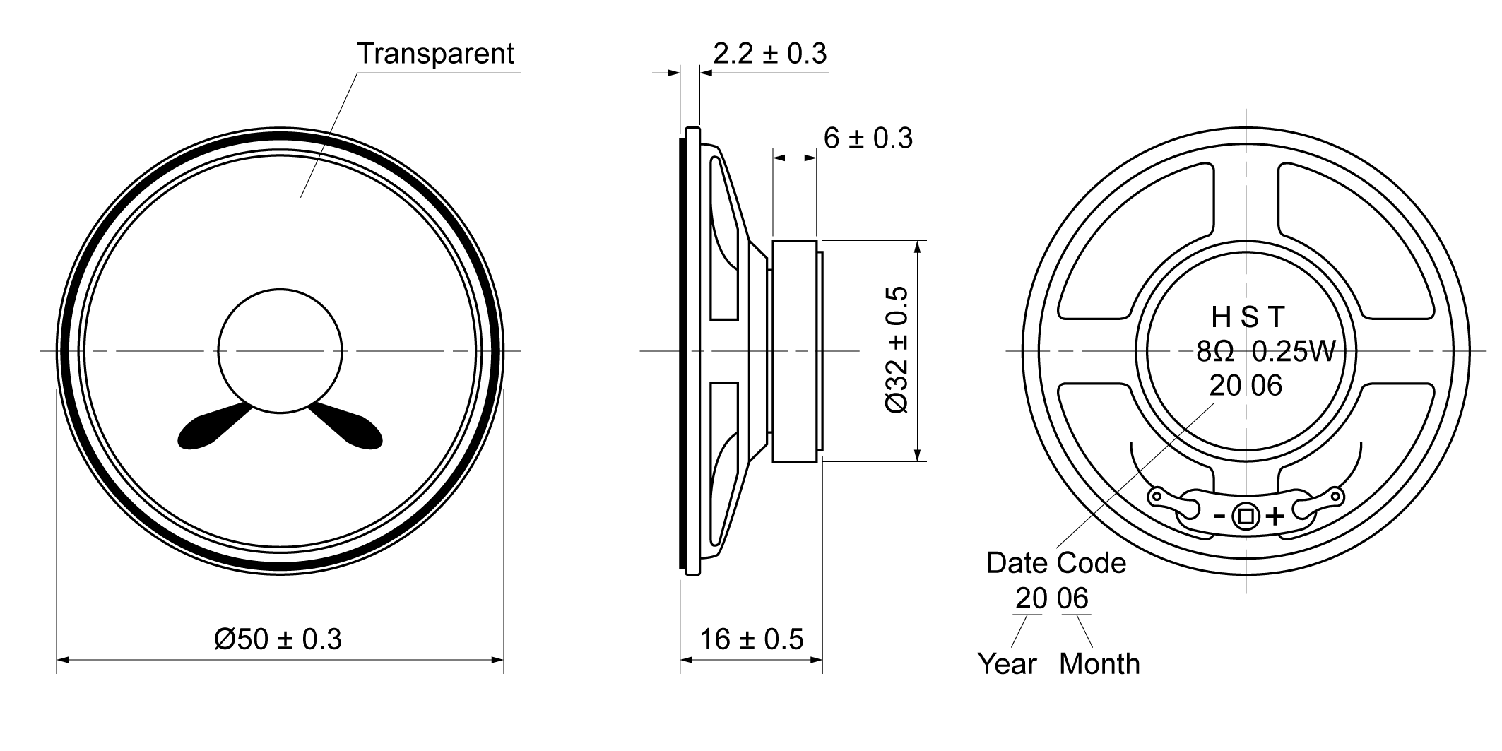 ME50TR-16H0.25W8N Mechanical Drawing